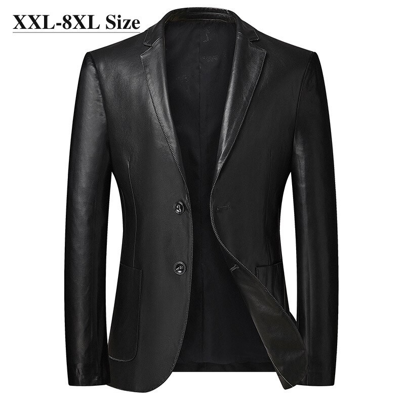 Plus storlek 6xl 7xl 8xl herr läder kostym jacka höst klassisk svart business casual lösa pu rockar manligt märke