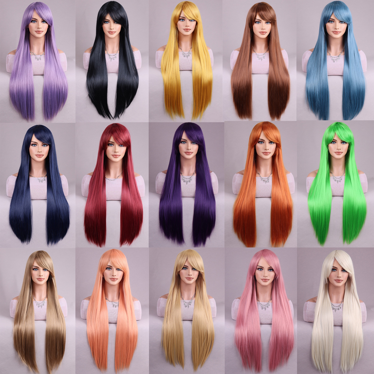 Parrucca lunga diritta europea e americana multicolore di Halloween per donna Parrucca sintetica in fibra resistente al calore per cosplay quotidiano