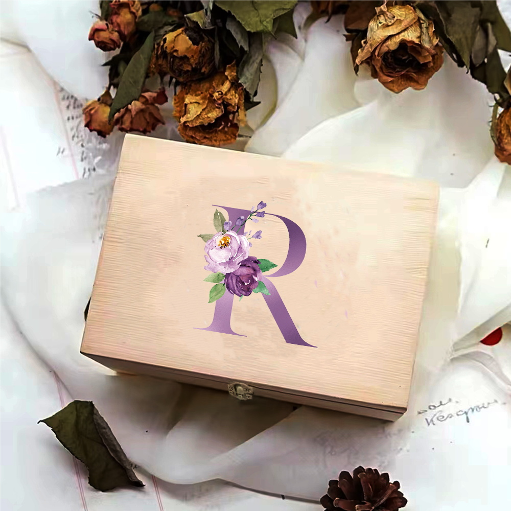 Caja de almacenamiento duradera para manualidades de madera, embalaje de de mayor , caja de joyería, caja de almacenamiento de madera de escritorio, patrón de letras moradas: Chocolate