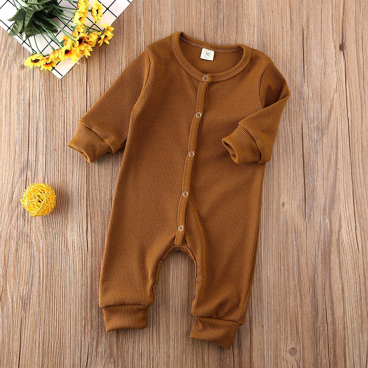 Appena nato Del Bambino Della Ragazza del Ragazzo Lavorato A Maglia A Manica Lunga Vestiti Dei Bambini di Autunno di Inverno Del Pagliaccetto Infantile Soild Tuta Vestito Degli Indumenti Da Notte: Giallo / 24M