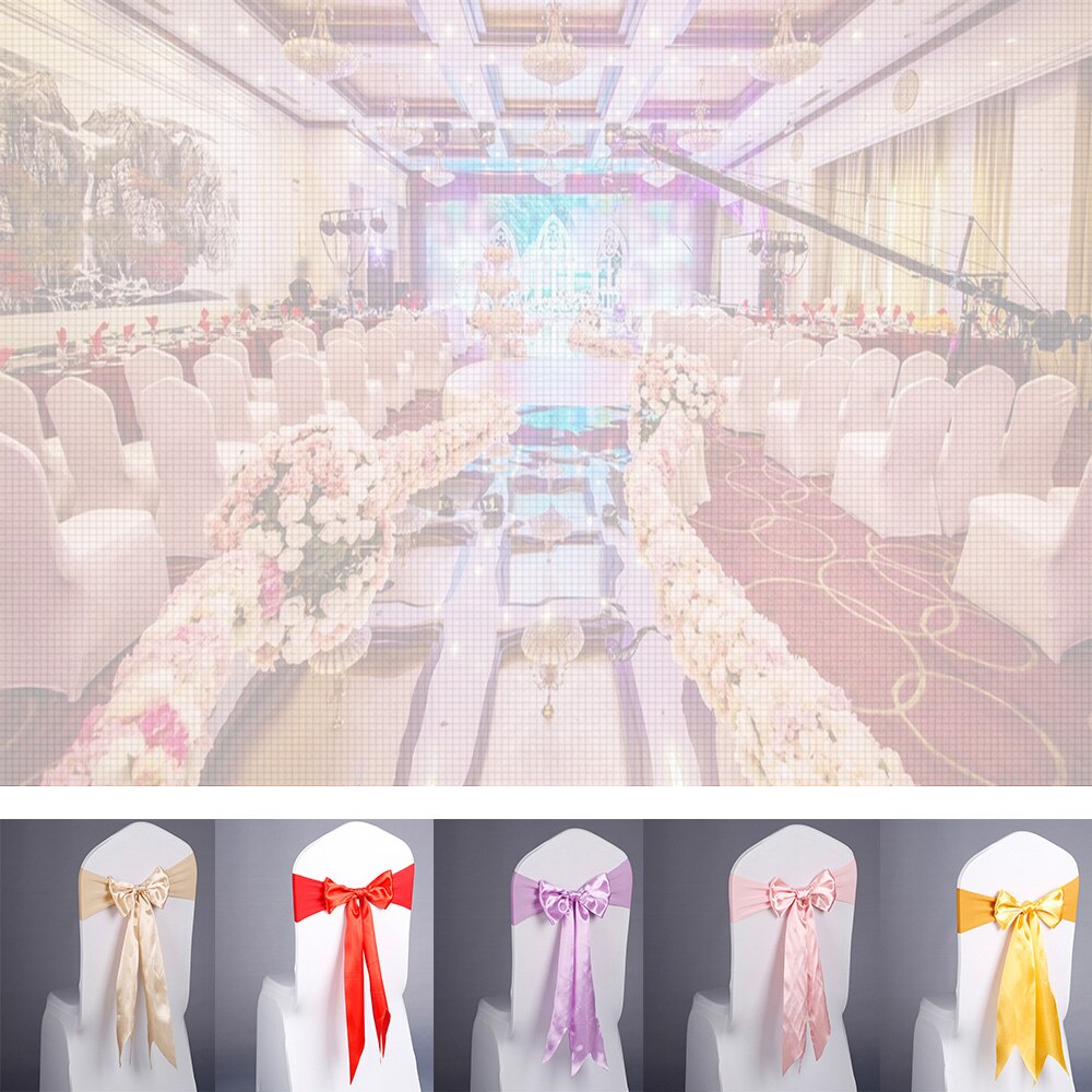 5 unids/lote de lazos de satén rojo con banda elástica para silla, banda de LICRA para ceremonia, boda, decoración de