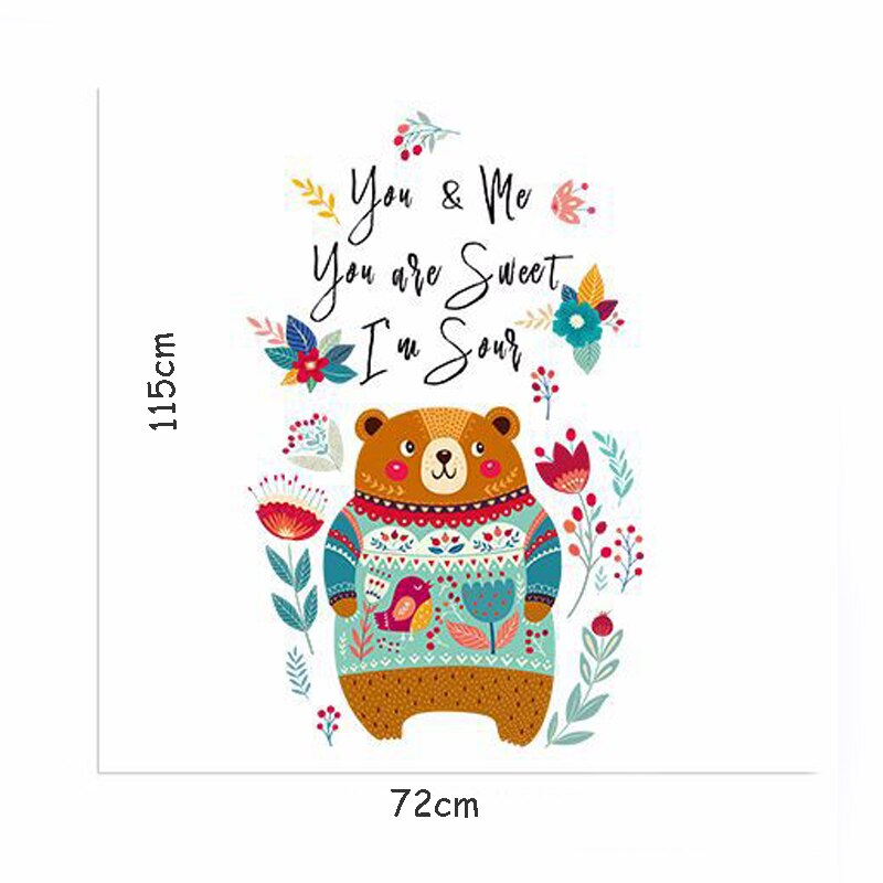 Tofok schattige dieren cartoon deurstickers voor kinderkamers slaapkamer huis muurschilderingen doe-het-zelf safari muursticker beer konijn kastdecoratie: T3