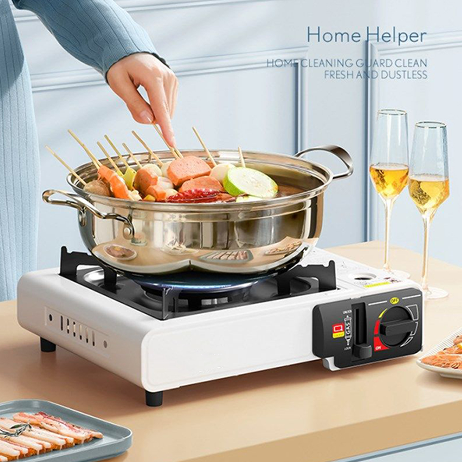 Estufa de Cassette portátil, estufa compacta para acampar, cocina resistente, Control de llama multietapa, encendido automático para Picnic y senderismo