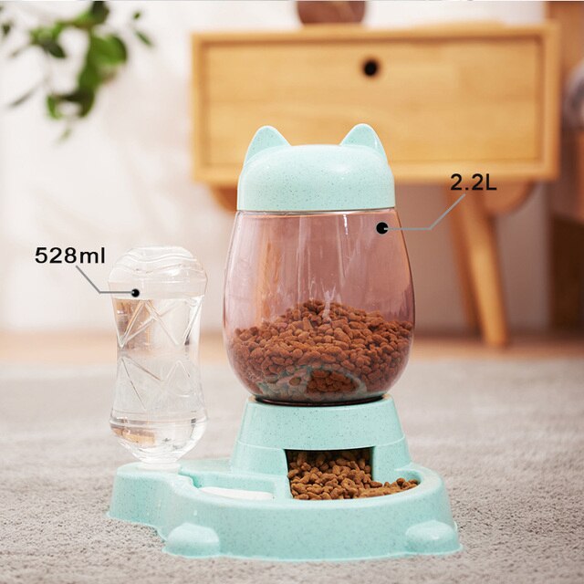 Automatic Pet Cat Bowl Dog for Cat Feeder Bowls Kitten Food Drinking Fountain 3L Capacity Dual-use Puppy Feeding Waterer Product: C green