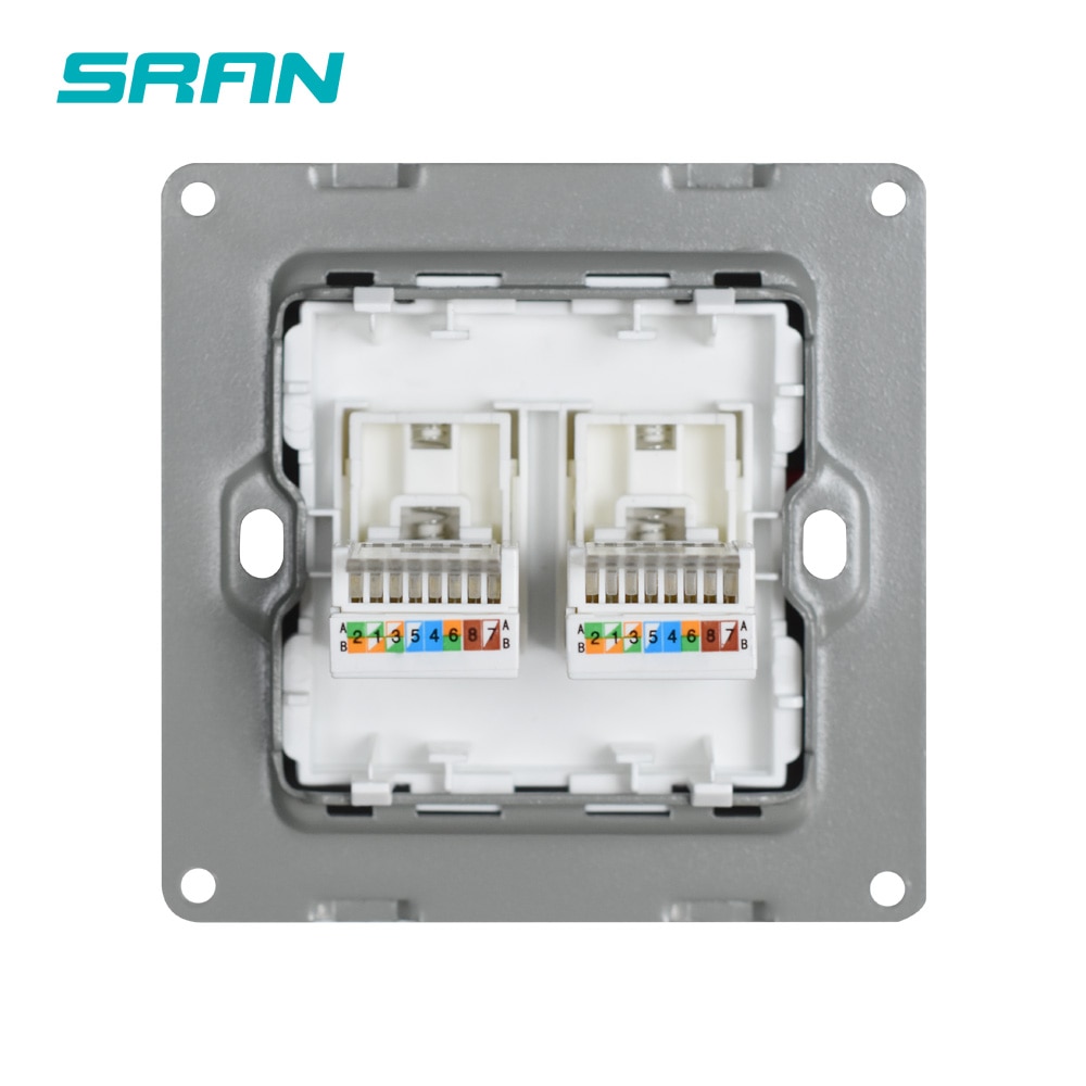 SRAN wall double Internet socket interface RJ45 Crystal acrylic panel 86*86 2 gang computer outlet
