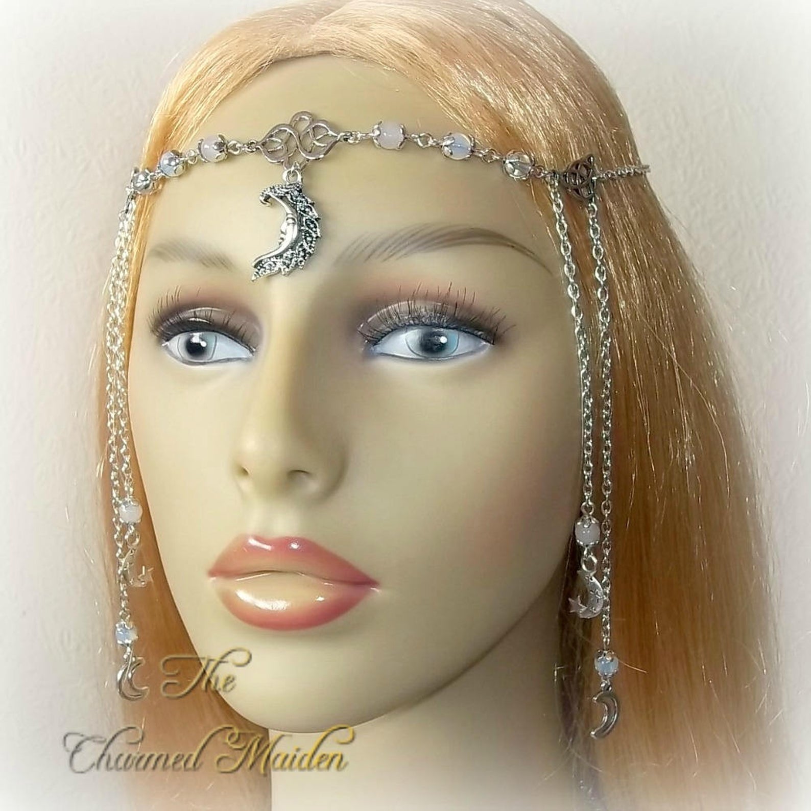 WiccMoon Circlet, Pagan Headdress Wiccan Head Chain Moon &amp; Triskele Headpiece Gothic Head Chain: B5
