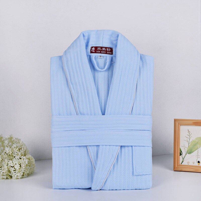 Badekåbe herre bomuld sovekåbe vaffelkåbe herre langærmet mandlig komfortabel afslappet hjemmetøj nattøj nattøj hvid: Blå / M