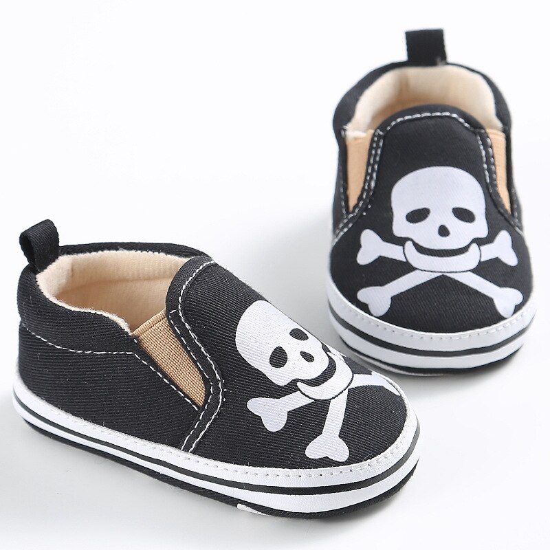 baby canvas shoes Halloween Skull Pattern Print infant Soft soled shoes for girls Boys Shallow Casual sneaker 0-18 M: Black / 1