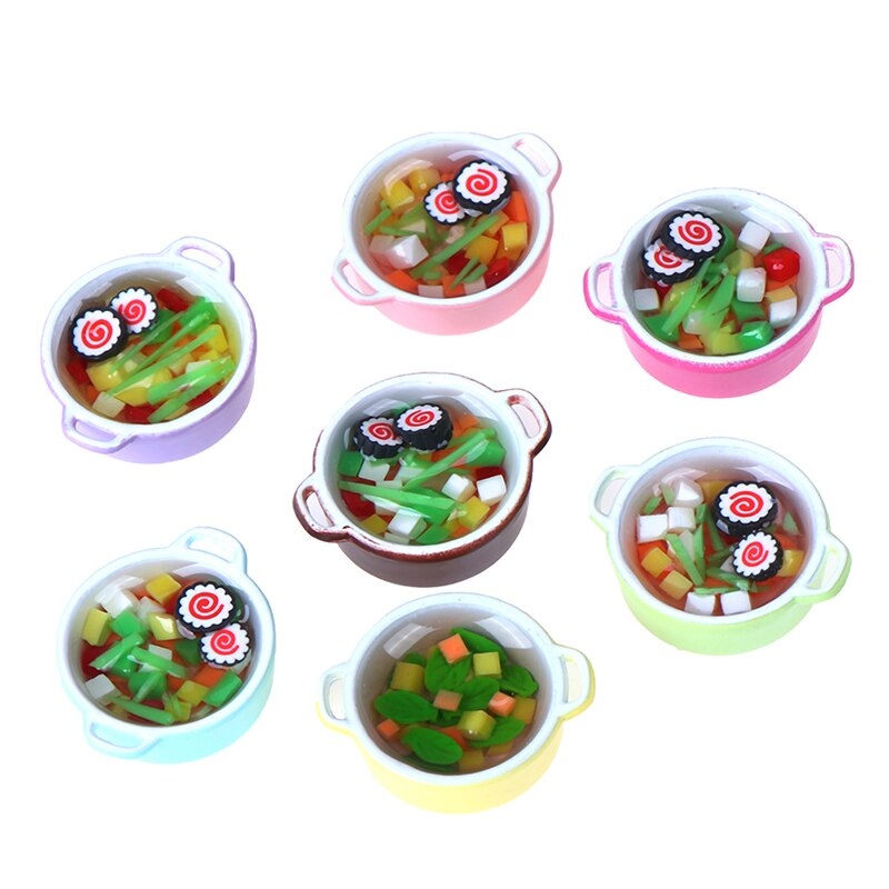 1Pcs 1/12 Dollhouse Miniature Accessories Mini Soup Pot with Food Simulation Kitchenware Model Toys for Doll House Decor