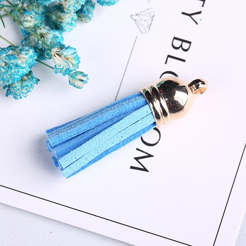 Pompon en cuir Vintage 38mm, 10 pièces, pour porte-clés, sangles de téléphone portable, bijoux frange en Fiber daim, résultats de bricolage: Light Blue