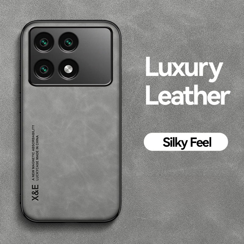 För xiaomi poco  x6 pro 5g fodral inbyggd metallplatta telefonfodral för pocox 6 pro  x 6 x6 pro magnetisk bilhållare läderbaksida: Beige