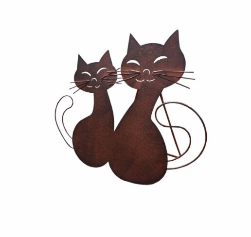 Ornements de jardin Vintage en fer forgé de Style européen, Villa rouillée rétro deux chats, décoration d&#39;animaux d&#39;extérieur debout