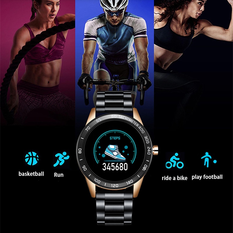 Luik Stalen Riem Smart Horloge Mannen Hartslag Bloeddruk Gezondheid Monitoring Sport Waterdichte Smartwatch Fitness Tracker + Box