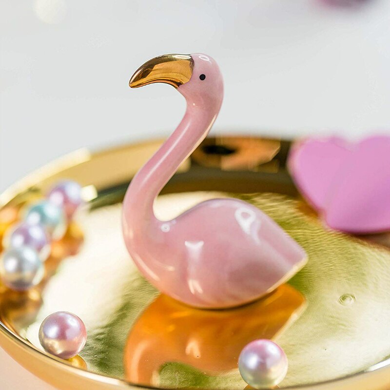 Narwaldate forgyldt keramisk flamingo ring smykkeholder fadorganisator display øreringe armbånd nøgle halskæde badeværelsesvask organiser