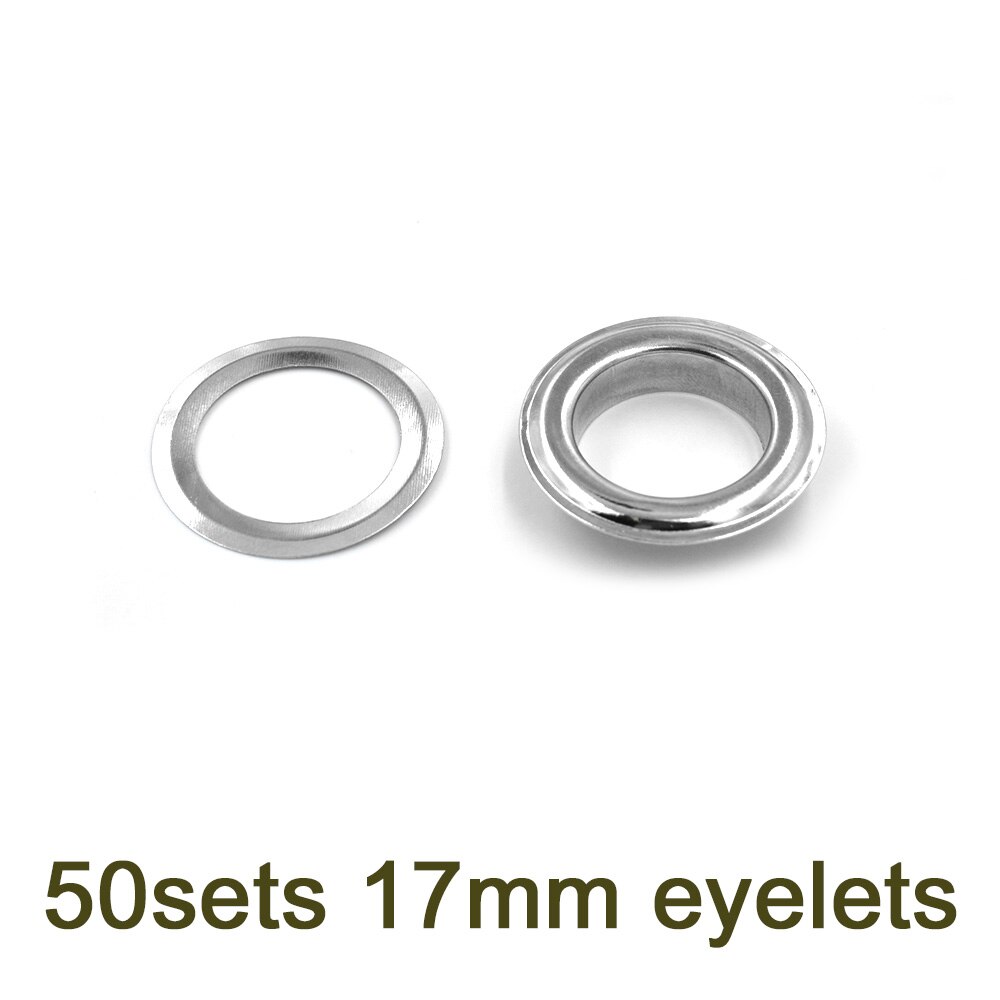 50 sets/zak. 1700 # binnendiameter 17mm oogjes. metalen gat. metalen touw gat. knop. Mold. knop gereedschap. Snaps: 50eyelets