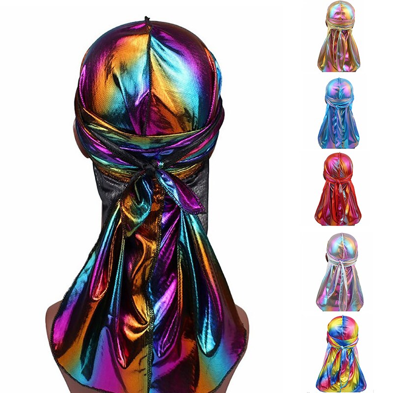 Gorros coloridos y sedosos con ondas para hombre, accesorios para el cabello, pañuelos de turbante para hombre