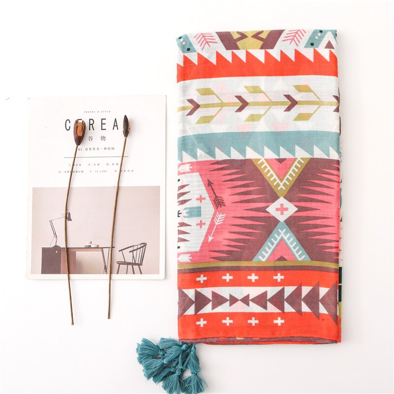 Kvinner aztec geometrisk dusk viskose sjal skjerf spania luksustrykk myk innpakning pashmina stjal foulards muslimske hijab sjaal