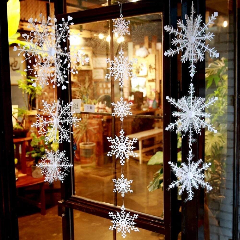 Abfy-Witte Sneeuwvlokken Kerstversiering Levert Opknoping Ornamenten Voor Christmas Party En Woondecoratie (11 Cm, 12