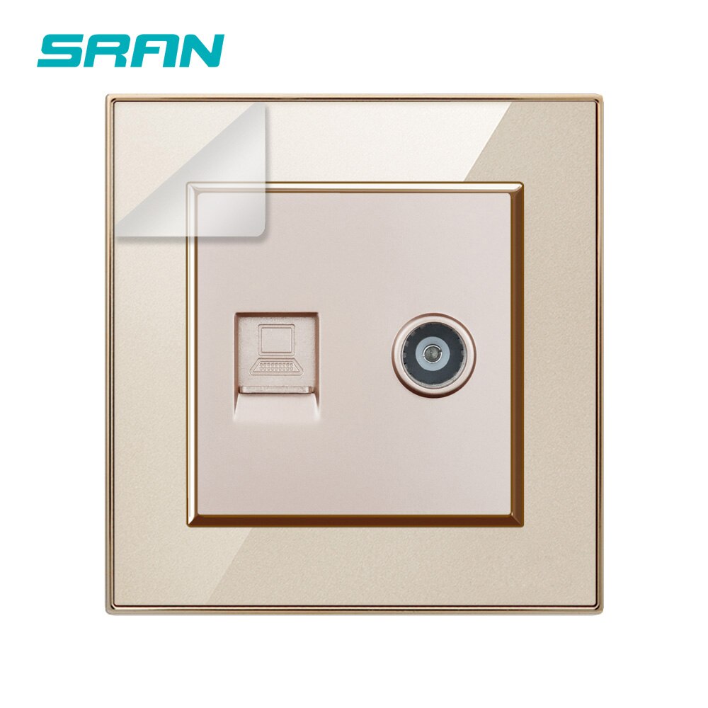 SRAN EU Wall Internet TV socket CAT5 RJ45 Retardant crystal acrylic panel 86*86mm Electricity outlet