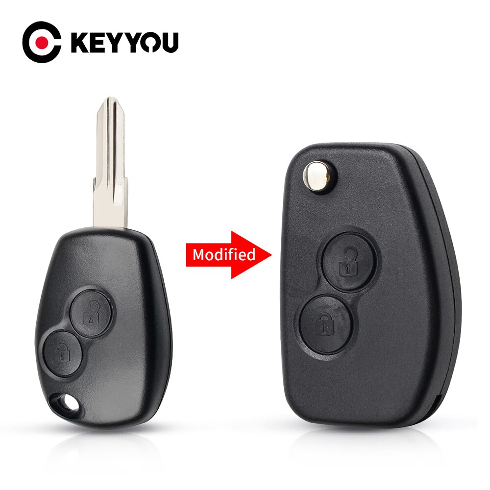 KEYYOU-coque pour clé télécommande pliable à 2 boutons, vierge, pour voiture Renault Dacia Modus Duster, Clio Espace, pour modification