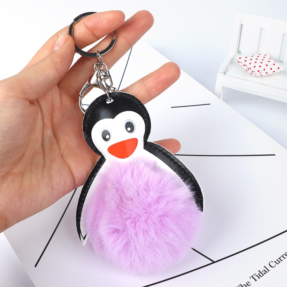 Pluizige bal schattige harige pinguïn sleutelhangers sleutelhanger voor vrouwen meisjes tashanger bont auto sleutelhanger sleutelhangers pompon