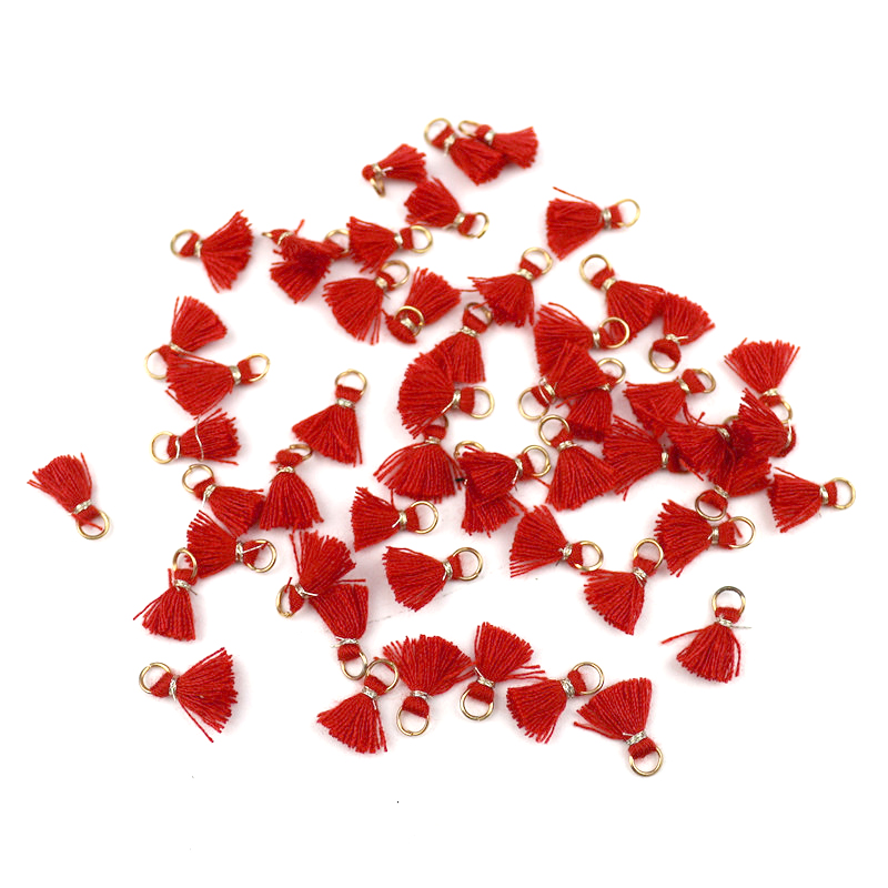 20Pcs 1 Cm Katoenen Draad Mini Kwastje Trim Hanger Diy Craft Materialen Sieraden Oorbellen Ornamenten Opknoping Ring Kleine Fringe trim: Red tassels