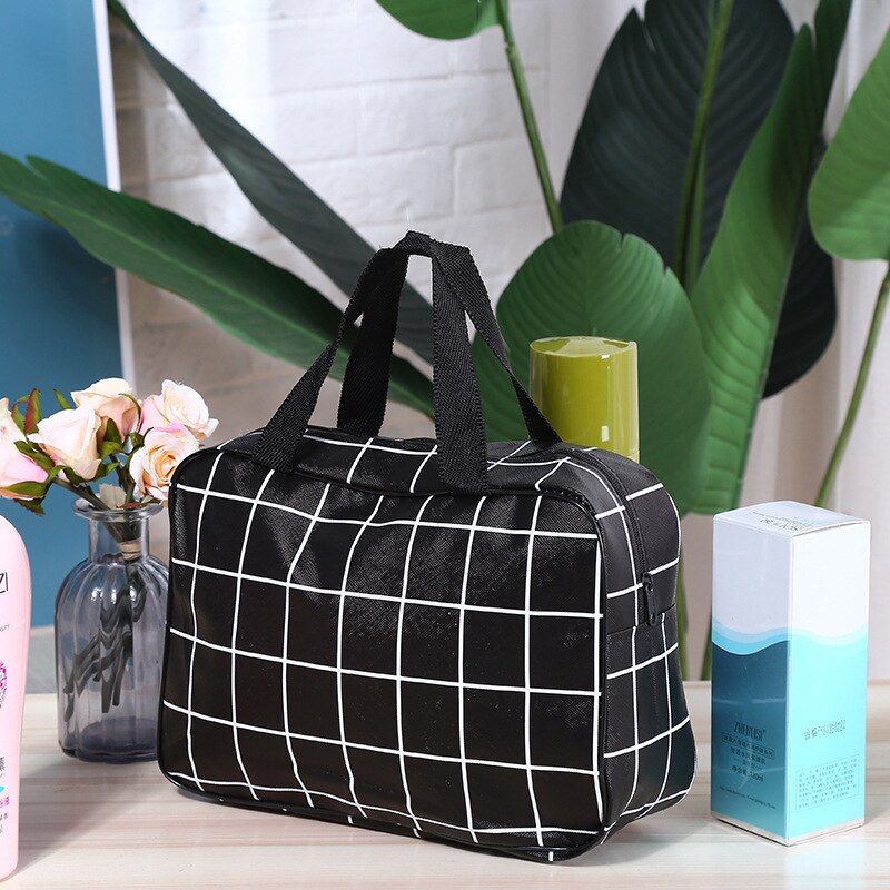 Neceser grande de viaje para mujer, bolsa de maquillaje colgante para baño, almacenamiento informal, negro y gris