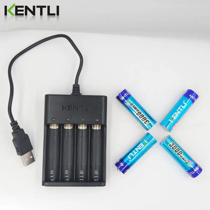 KENTLI 1,5 V 3000 mWh Lithium-Li-Ionen-AA-AA-Akku + 4-Kanal-Polymer-Lithium-Li-Ionen-Akku, Ladegerät