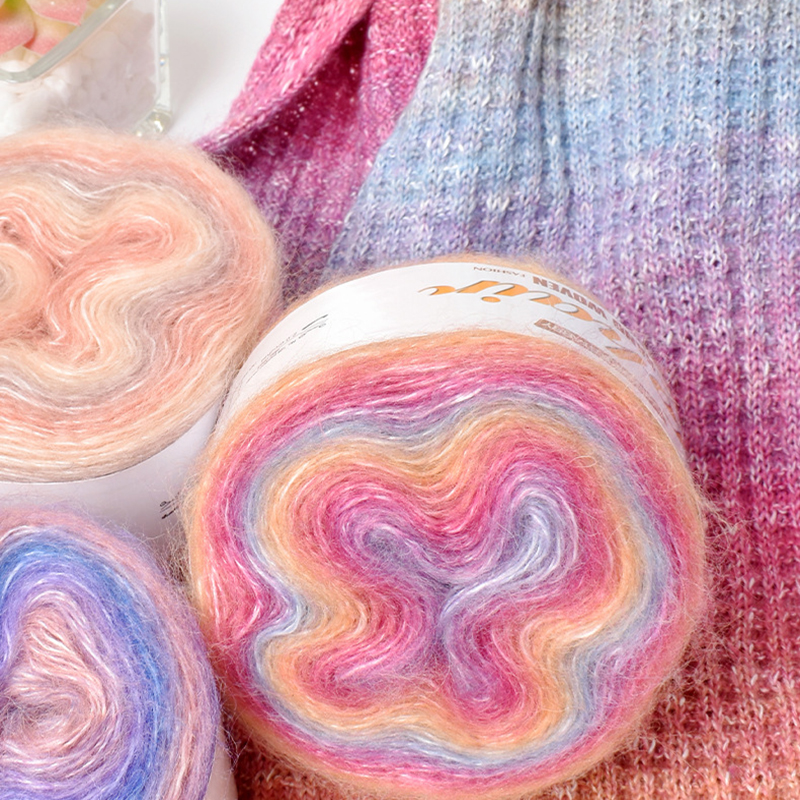 200M Arco Iris gradiente Color pastel hilo mezcla de algodón orgánico hilo DIY tejido a mano primavera/verano falda de ganchillo chal línea de encaje