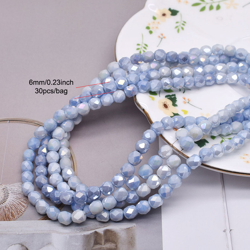 6mm 30 sztuk fasetowane koraliki ze szkła kryształowego 18 fasetowane koraliki w kształcie beczki szklane luźne koraliki dystansowe do tworzenia biżuterii DIY bransoletka: Niebieski