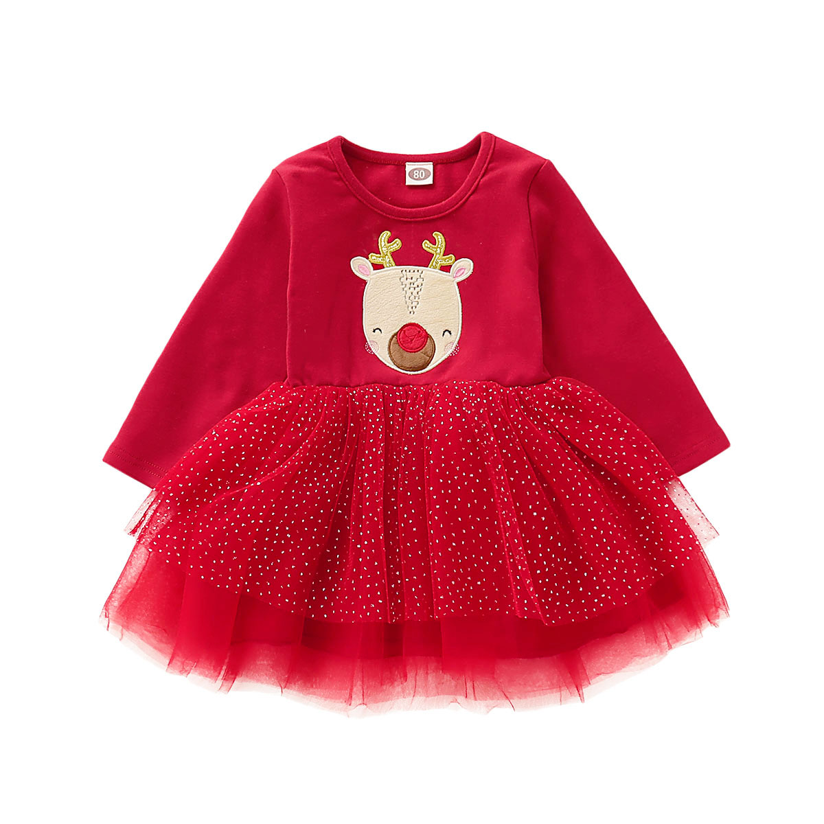 18m-4y jul baby pige rød kjole toddler spædbarn baby kid pige hjorte langærmet blonder tutu kjole prinsesse xmas baby tøj