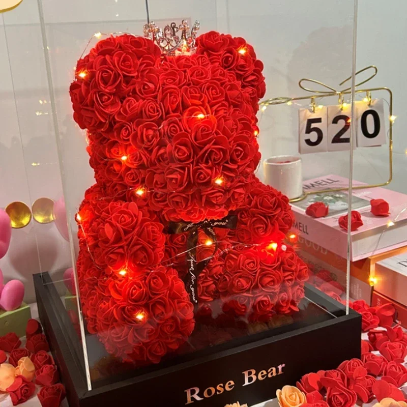 2025 Nouvelle fleur artificielle Rose éternelle ours en peluche pour maman fête des mères anniversaire saint valentin et décorations d'anniversaire