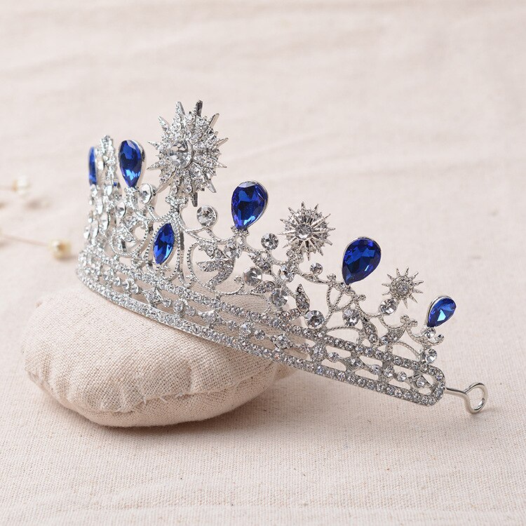 Luxury Blue Rhinestone Bridal Tiara Crystal Wedding Quinceanera Tiaras And Crowns Pageant Tiara Hair Jewelry Accessories