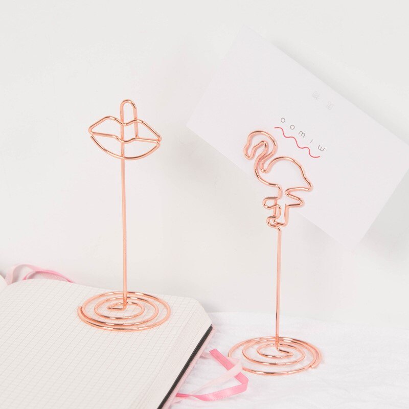 Clips con forma de dibujos animados para mensaje, Bloc de notas de hoja de tortuga, flamenco, carpeta de marcos de foto metálicos, soporte de tarjeta de escritorio para negocios en casa