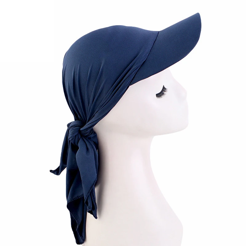 Gorra de ala ancha de verano para mujer, visera para el sol con turbante preatado, gorros Hijab, pañuelo para la cabeza, pañuelos a prueba de viento, sombrero para el sol al aire libre de Color sólido: Café ligero