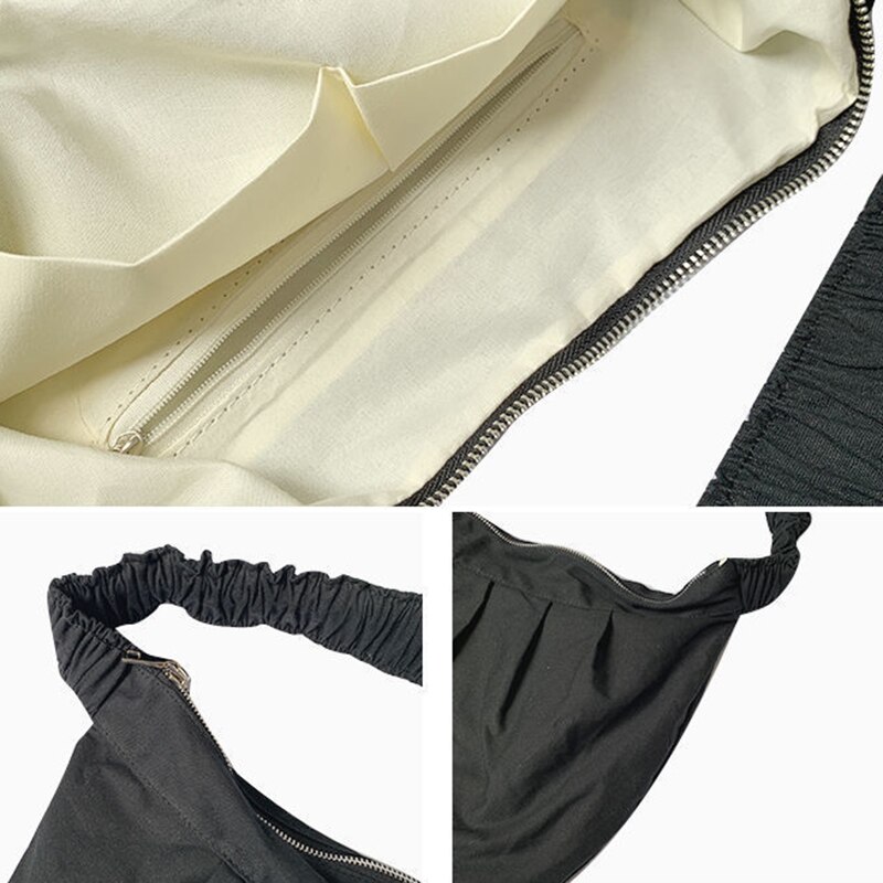 Segeltuch-schultertaschen für damen, studentinnen, crossbody-taschen, lässig, geräumig, schlicht, einfarbig, plissiert, stylisch, harajuku-schick