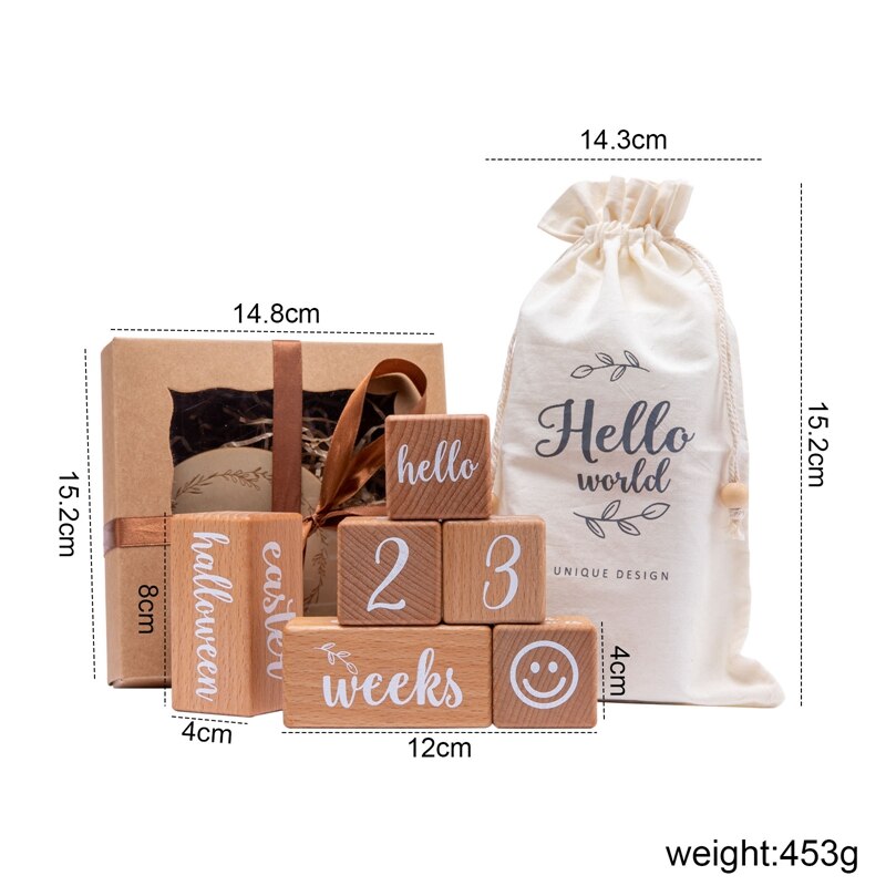 6Pcs/1Set Baby Maand Milestone Kaart Beuken Blok Plein Gegraveerd Pasgeboren Geboorte Maand Verjaardag Mijlpalen Blok Fotografie props: 6pc With Box