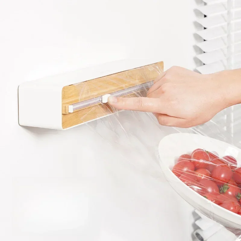 Zauberstab Halterung Frischhaltefolie Halfter mit Cutter Lebensmittel strecken Film Halfter Rutsche Cutter Magnetische Kunststoff wickeln Spender Kasten Küche Werkzeuge: Licht Grau
