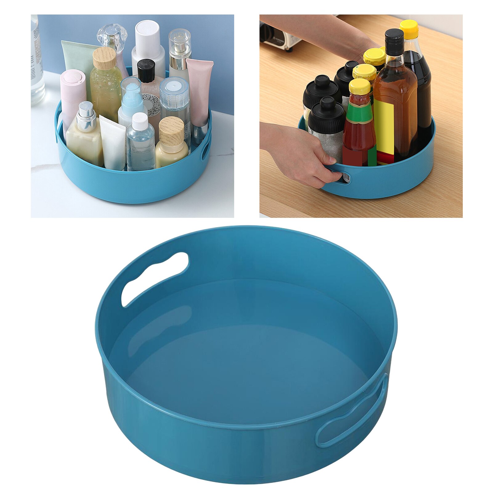 Plateau tournant pour bouteilles d&#39;épices, 360 récipients de rangement antidérapants pour la cuisine et la salle de bain: Blue