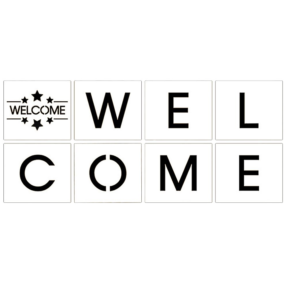 8PCS/Set Large Size WELCOME Stencils Welcome Reusable Stencils for Front Door Walls Porch Painting on Wood Art DIY Projects: A