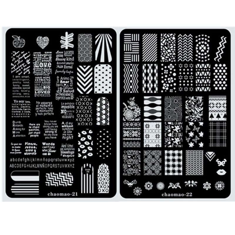 Große Größe CHAOMAO Bild Platte Blume Spitze XL Nagel Stempel Stanzen Nagel Kunst Schablone Schablone 14 Entwürfe