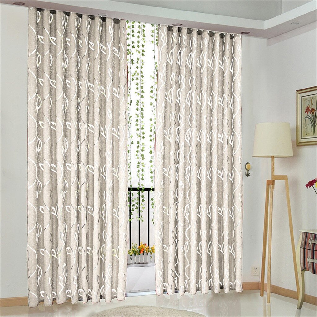 1 PCS Vines Leaves Tulle Door Window Curtain Drape Panel Sheer Scarf Valances