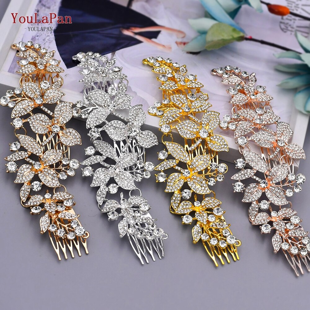 Topqueen-acessórios de cabelo hp301, estilo indiano, para noivado, fabricado em liga de flores, coroa e tiaras, prata, para casamento