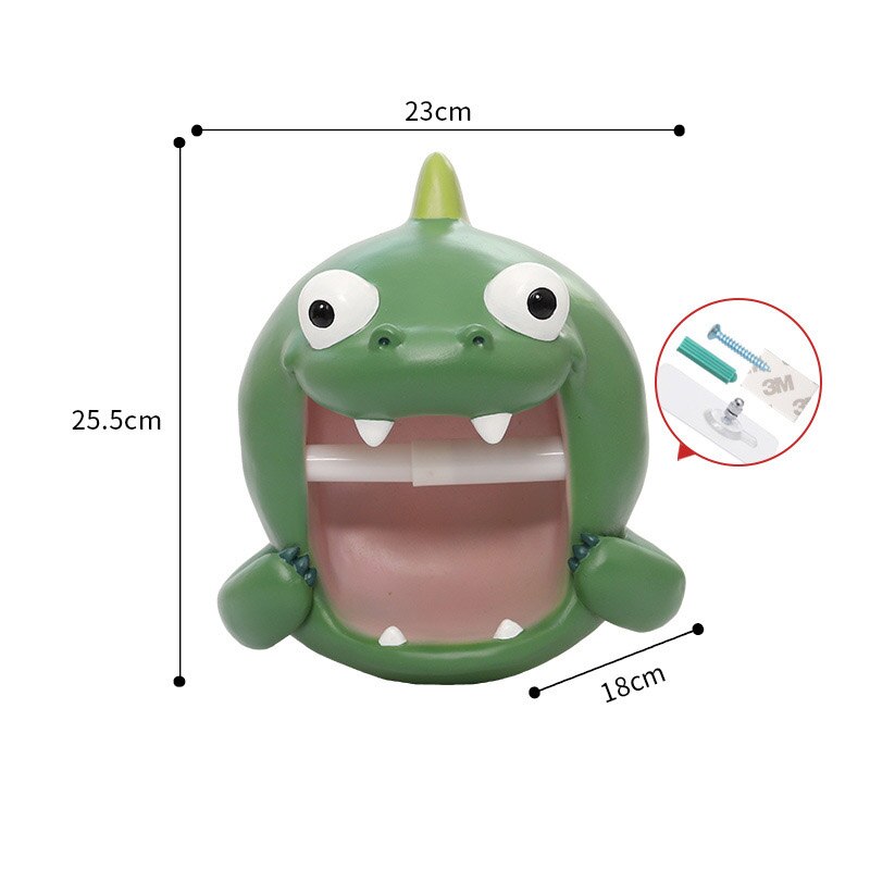 Resin animal toilet paper holder perforated free paper holder bathroom waterproof shark/dinosaur/lion tissue storage towel rack: C