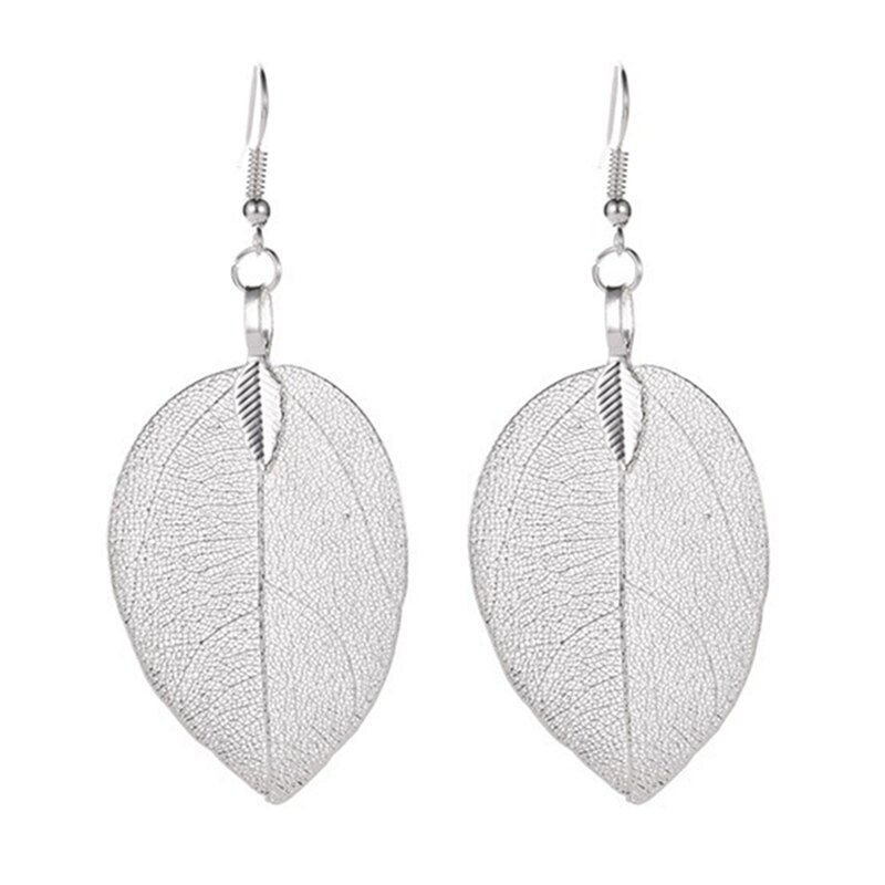 Natural Real Leaf Earrings Gold And Silver Big Statement Earrings For Women Tree Earrings: EAR8389SV1