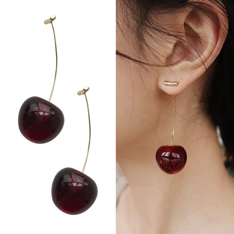 Fruit européen et américain longue oreille ongles tempérament cerise cerise boucles d'oreilles dame boucles d'oreilles