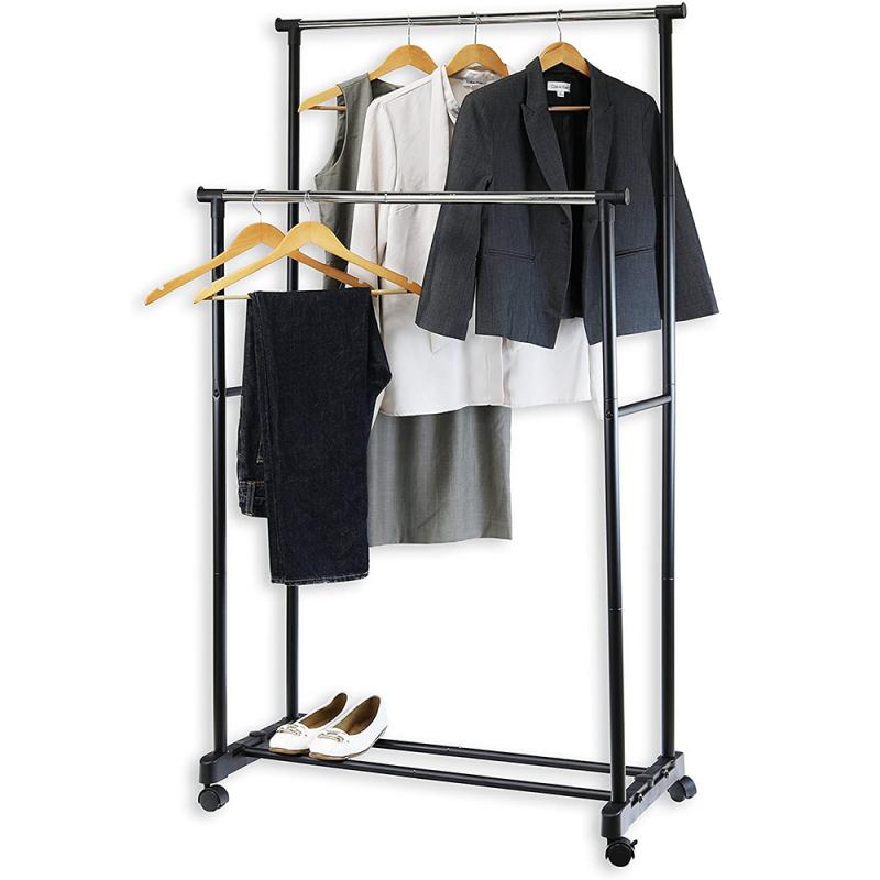 Adjustable Telescopic Rolling Clothing Garment Clothes Airer Horse Stainless Laundry Rack Hanging Drying Hanger HWC