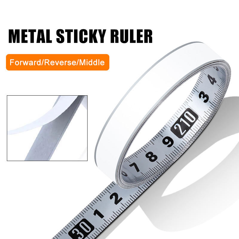 13 mm Edelstahl-Klebelineal, 1–10 Meter, Kohlenstoffstahlband vorwärts/rückwärts/mittlere Metallskala für Holzbearbeitung, flaches Lineal