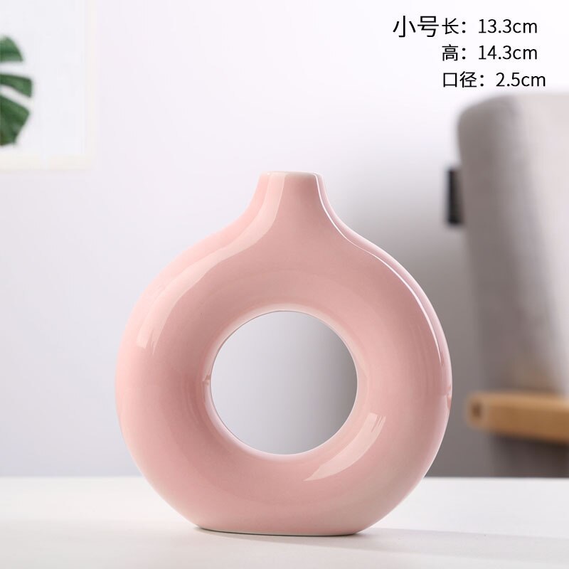 Nordic Circulaire Holle Keramische Vaas Donuts Bloempot Woondecoratie Accessoires Office Desktop Woonkamer Interieur Decor: Pink S