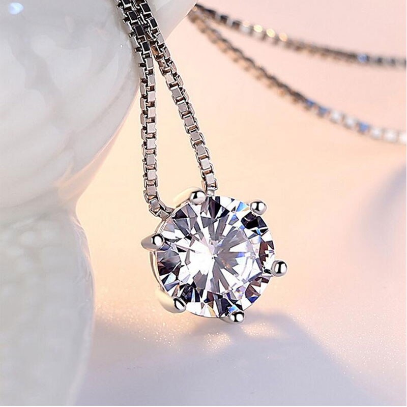 Anenjery Silver Color Necklace AAA CZ Zirconia Pendant Necklace For Women Chain collares kolye Choker S-N46